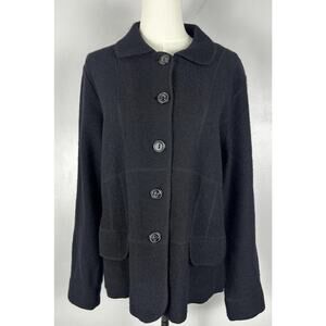 Jane Ashley Women’s Black Wool Blend Jacket Blazer Collared Classic Preppy (M)